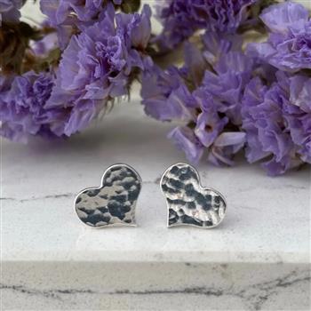 Silver Heart Hammered Stud Earrings - thumbnail 0