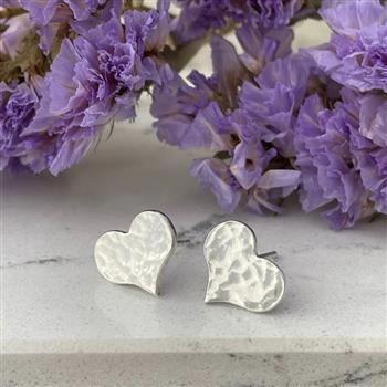 Silver Heart Hammered Stud Earrings - thumbnail 0