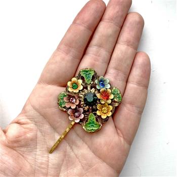 Vintage 1930s Colourful Floral Hair Pin - thumbnail 0