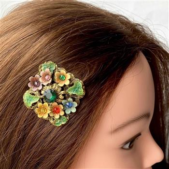 Vintage 1930s Colourful Floral Hair Pin - thumbnail 0