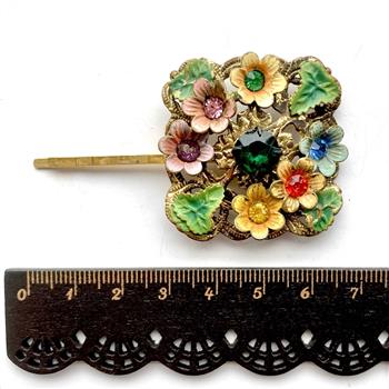 Vintage 1930s Colourful Floral Hair Pin - thumbnail 0