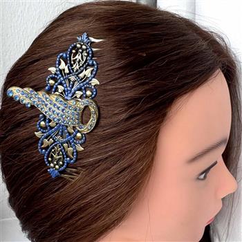Art Deco Gold & Blue Enamel Hair Comb - thumbnail 0