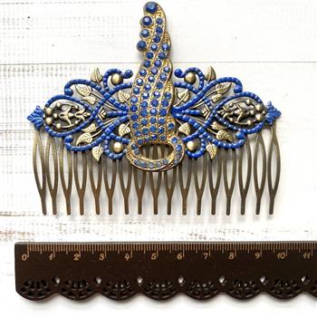 Art Deco Gold & Blue Enamel Hair Comb - thumbnail 0