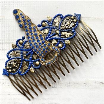 Art Deco Gold & Blue Enamel Hair Comb - thumbnail 0
