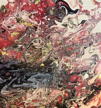 Original Acrylic Pour With Gold Leaf - thumbnail 2