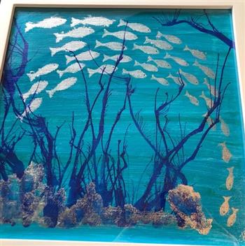 Acrylic Ocean Blues And Shoal Of Fish - thumbnail 4