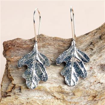 Oak Leaf Drop Pewter Earrings  - thumbnail 2