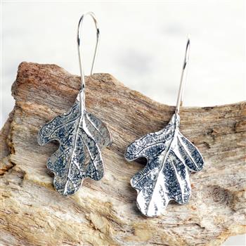 Oak Leaf Drop Pewter Earrings  - thumbnail 4