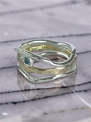 Silver And Gold Wave Ring With Topaz - thumbnail 0