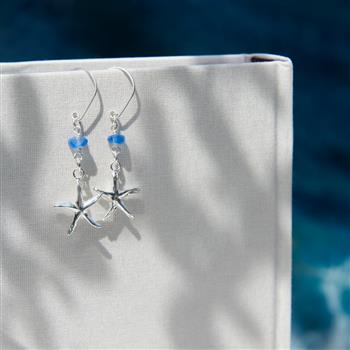 Silver Starfish Sea Glass Earrings - thumbnail 0