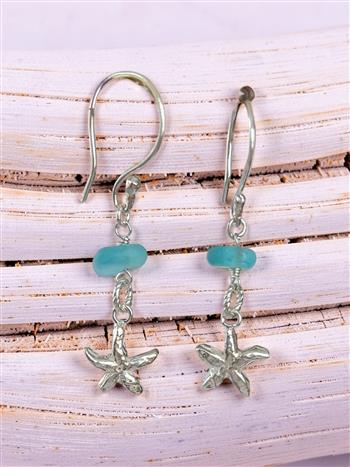 Silver Starfish Sea Glass Earrings - thumbnail 0