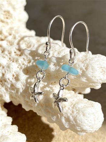 Silver Starfish Sea Glass Earrings - thumbnail 0